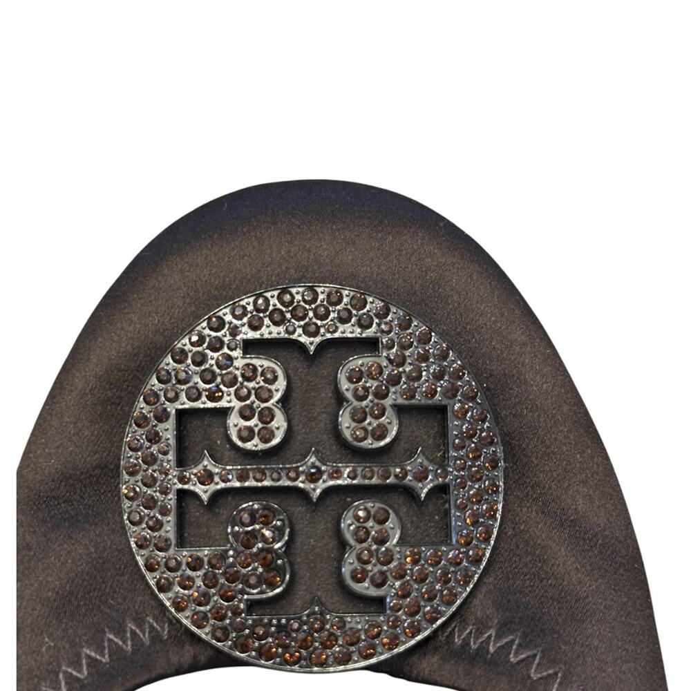 Tory Burch Minnie Crystal Reva Embellished Logo Ballet Flats Size 10 Brown - Picture 8 of 10